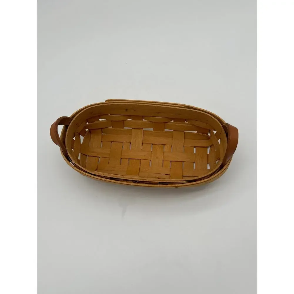 Longaberger Handwoven Small Oval Basket 1986 USA Woven Wood Trinket Basket